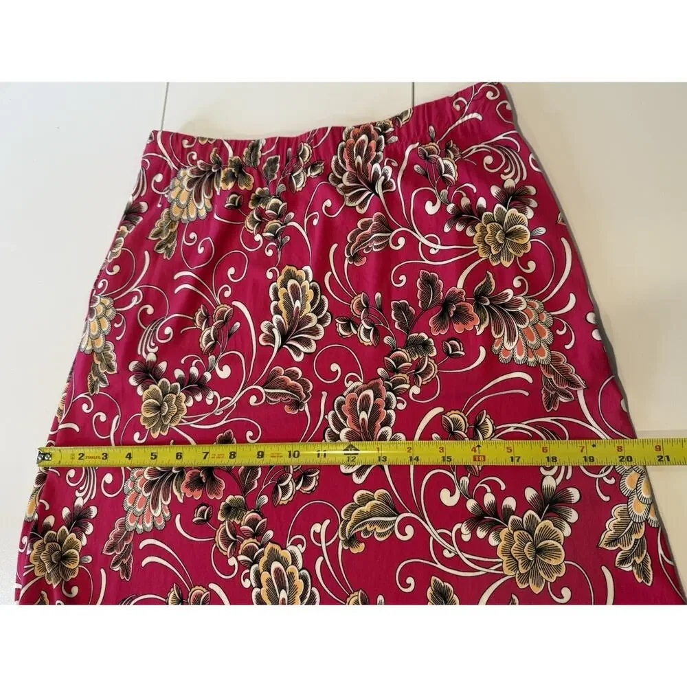 Chico's Floral A-Line Maxi Skirt Womens 0 S 4-6 Magenta‎ Stretchy Pockets Mature